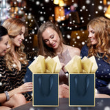 Yeaqee 24 Pack Metallic Paper Gift Bags with Handle and Tissue 9x7x3.1 Gold Foil Welcome Favor Bags Return Gifts for Wedding Fall 5 Senses Christmas Bridesmaid Birthday(Navy Blue, Gold)
