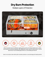 VEVOR Commercial Food Warmer, 1500W Electric Stainless Steel Steam Food Warmer with Lid, 4-Pan Fast Heating Countertop Buffet Bain Marie with Soup & Perforated Ladles, for Catering, Restaurant, Party