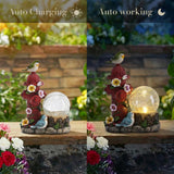 TERESA'S COLLECTIONS Garden Decor, Cute Birds and Hydrant Garden Statue with Solar Light Glass Ball, Waterproof Resin Outdoor Statue, Cute Bird Decor, Garden Gift for Women Mom, Indoor/Outdoor