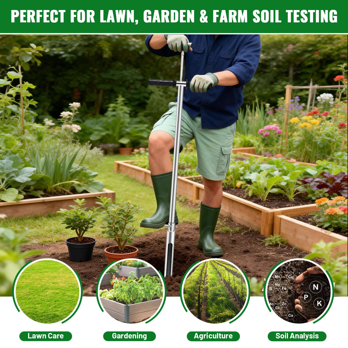 40 Inch Soil Sampler Probe, Stainless Steel Soil Core Sampling Tool with T-Handle, Heavy Duty Soil Probe for Lawn, Garden, Farm & Soil Testing