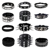 YMO 12 Pieces Spiked Bracelets, Studded Bracelet Emo Bracelets Black Leather Cuff Rivet Gothic Goth Punk Bracelet Punk Accessories for Women Men