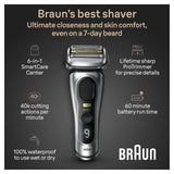 Braun Series 9 PRO+ Electric Razor for Men, 5 Pro Shave Elements & Precision Long Hair Trimmer, 6in1 SmartCare Center, Wet & Dry Electric Razor for Smooth Skin with 60min Battery Runtime, 9567cc