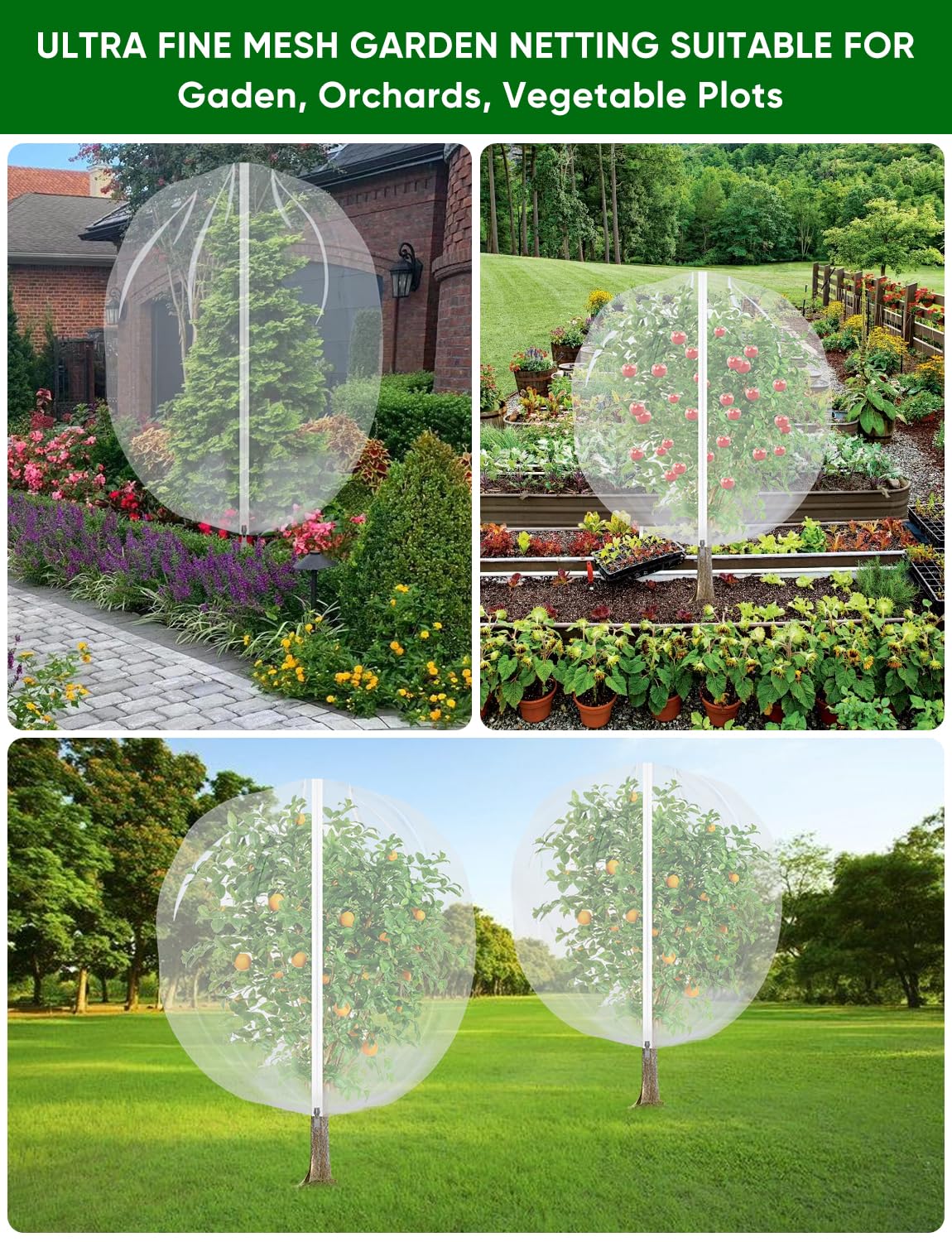 Fruit Tree Netting for Cicadas - with Zipper 4Pcs 5 x 4FT Garden Bird Netting for Blueberry Bushes with Drawstring,Insect Plant Protection Mesh Net Bags for Tomato,Cicada,Animals (4, 4 x 5 FT)