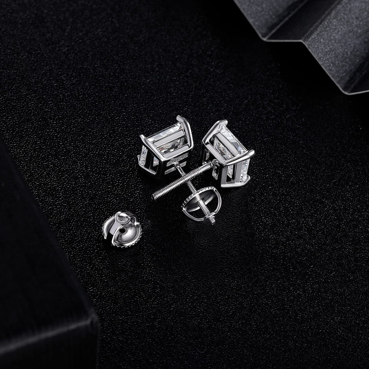 18K White Gold Plated Princess Cut Cubic Zirconia Screw Back Stud Earring Pack of 5 Pairs (5 Pairs)