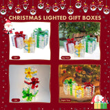 Set of 3 Christmas Lighted Gift Boxes with 140 LED Lights, Plug-in Holiday Decorations for Xmas Tree, Home, Indoor Outdoor Décor