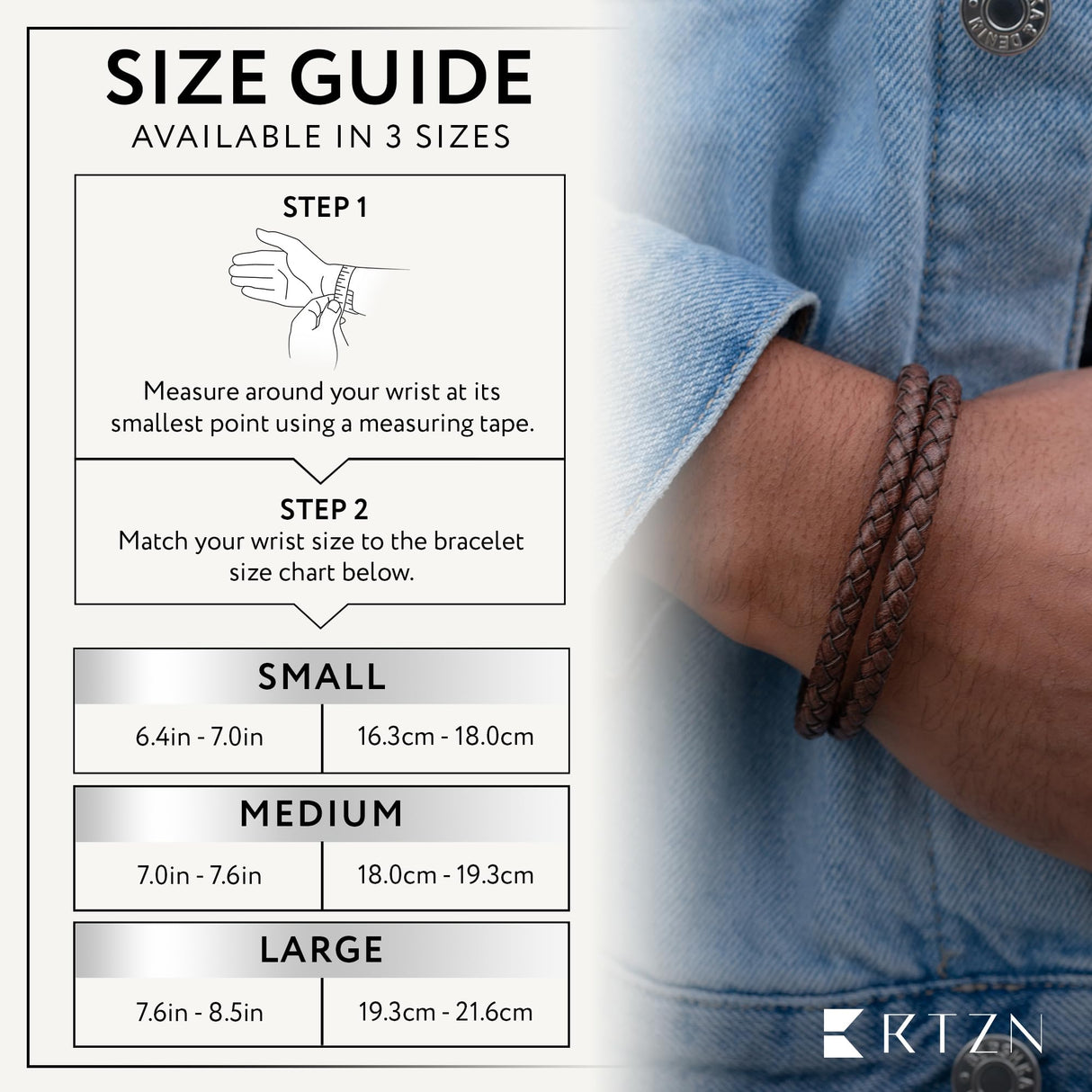 RTZN Brown Leather Bracelet for Men Premium Artisan Handcrafted Double Strand Braided Mens Bracelet (Medium)
