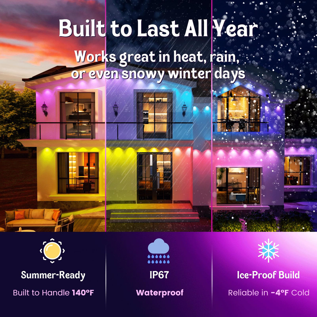 HUTAKUZE Permanent Outdoor Lights, 100FT with 60 RGB LEDs for Outdoor Decor, IP67 Waterproof, 48 Scene Modes Christmas House Lights,APP & Remote Control, Music Sync