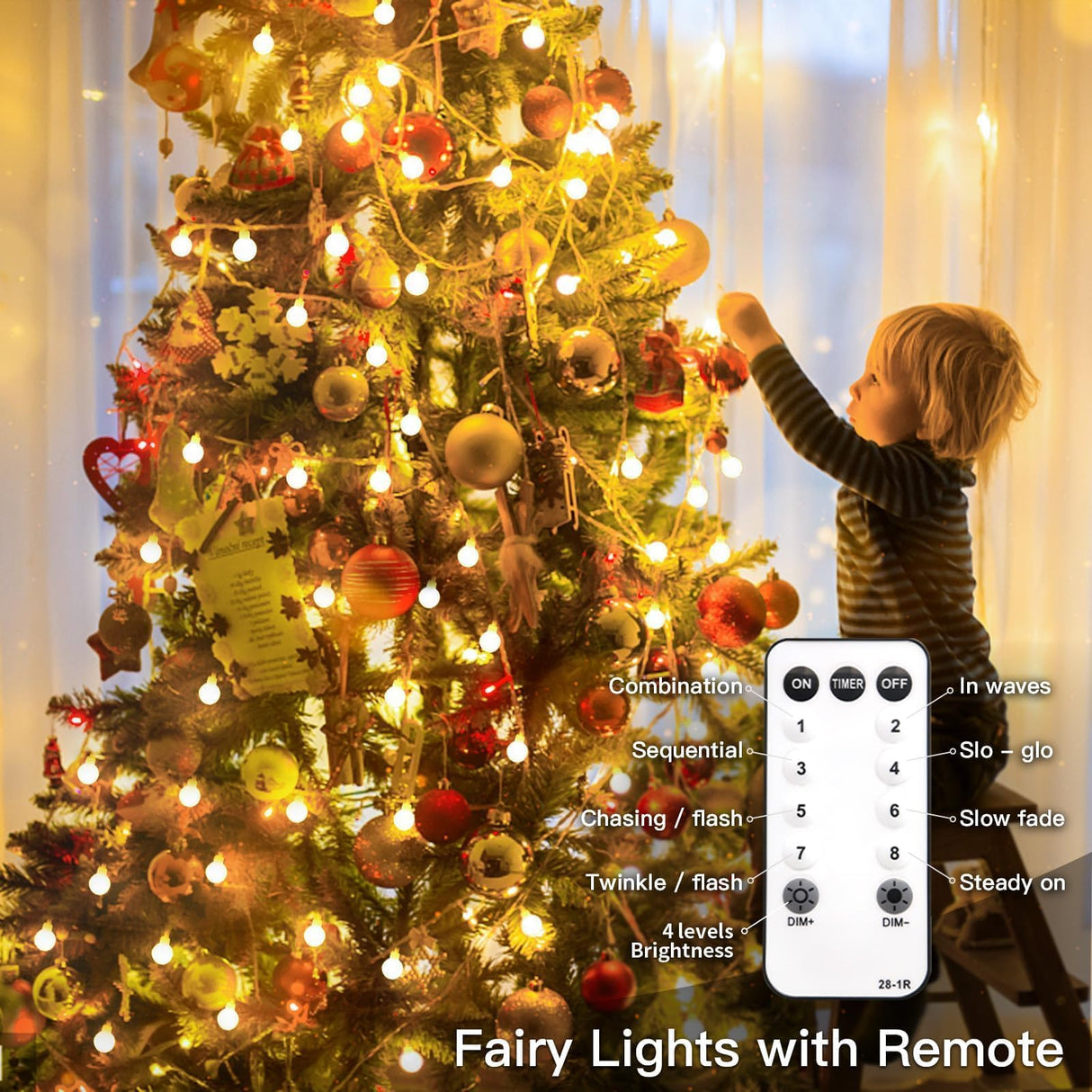 suddus String Lights for Bedroom, 33ft 100 Led Connectable Globe String Lights Indoor, Hanging Fairy Lights Plug in with Remote for Kids Room Dorm Classroom Outdoor Christmas Tree Decor, Warm White