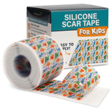 NUVADERMIS Silicone Scar Tape for Kids - Scar Tape for Surgical Scars - 120" x 1.5" Roll - Reusable Medical Grade Silicone Scar Tape for Children - 1 Pack - Dinosaurs