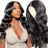 Glowig U Part Human Hair Wig Body Wave for Women Brazilian Remy Upart Human Hair Wig Beginner Friendly No Sew in NO Glue 180% Density Natural Color 20Inch