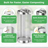 2 Pack Worm Composter Worm Bin, Stainless Steel Inground Compost Bin with Handle, Metal Worm Composting System for Kitchen Food Waste Recycling, Outdoor Garden Vermicomposting Bin w/Lid, Easy Install