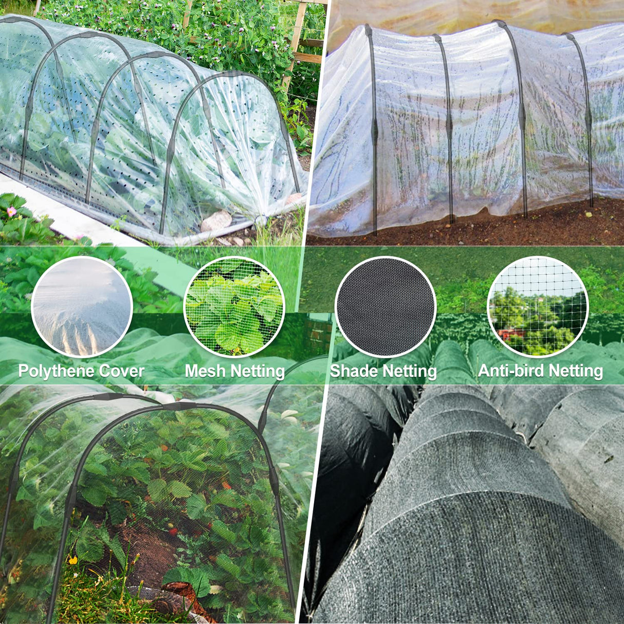 FOTMISHU 6Pcs Greenhouse Hoops, 23.6" x 25.6" Garden Hoops Rust-Free Grow Tunnel 4.9ft Long Steel with Plastic Coated Support Hoops Frame for Garden Fabric, Plant Support Garden Stakes