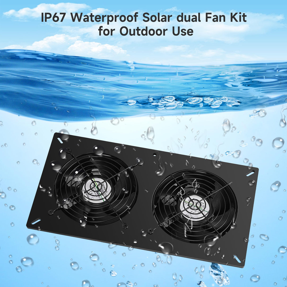 Fanspex Solar 2 Fan Kit with 66.6 Wh Battery Backup, 50W Solar Panel Powered Rechargeable Weatherproof Fans for Chicken Coop, Greenhouse & Shed