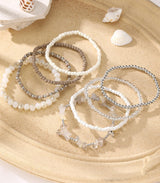 Noessla Boho Beaded Bracelets for Women Stackable Irregular Natural Stone Bead Stretch Bracelet Set 8PCS Costume Jewelry Gifts for Her(Beige)