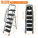 Step Ladder, Folding Step Stool with Wide Anti-Slip Pedals, Sturdy Steel Ladder with Handrail, Space-Saving, Portable for Home & Adults, 5 Step Ladder