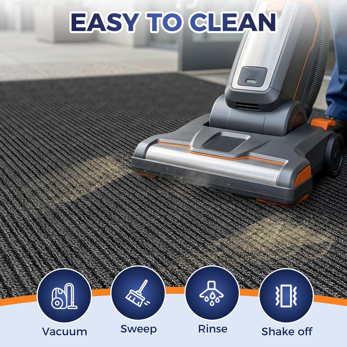 MossGrip Commercial Floor Mat, 3 x 5 FT Extra Large Door Mat, Indoor/Outdoor Entrance Mat, Commercial Rug with Water & Stain Proof, Easy to Clean, Low-Profile, Heavy Duty Rubber Mat, Charcoal Grey