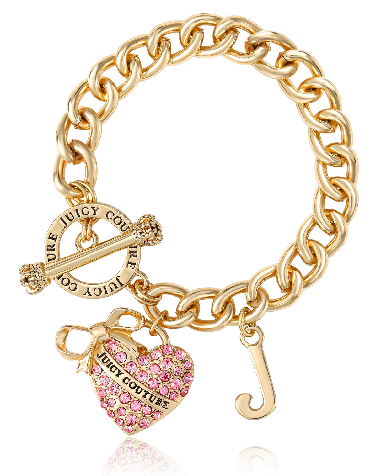 Juicy Couture Pink Stone Heart Bracelet for Women, 7.5"