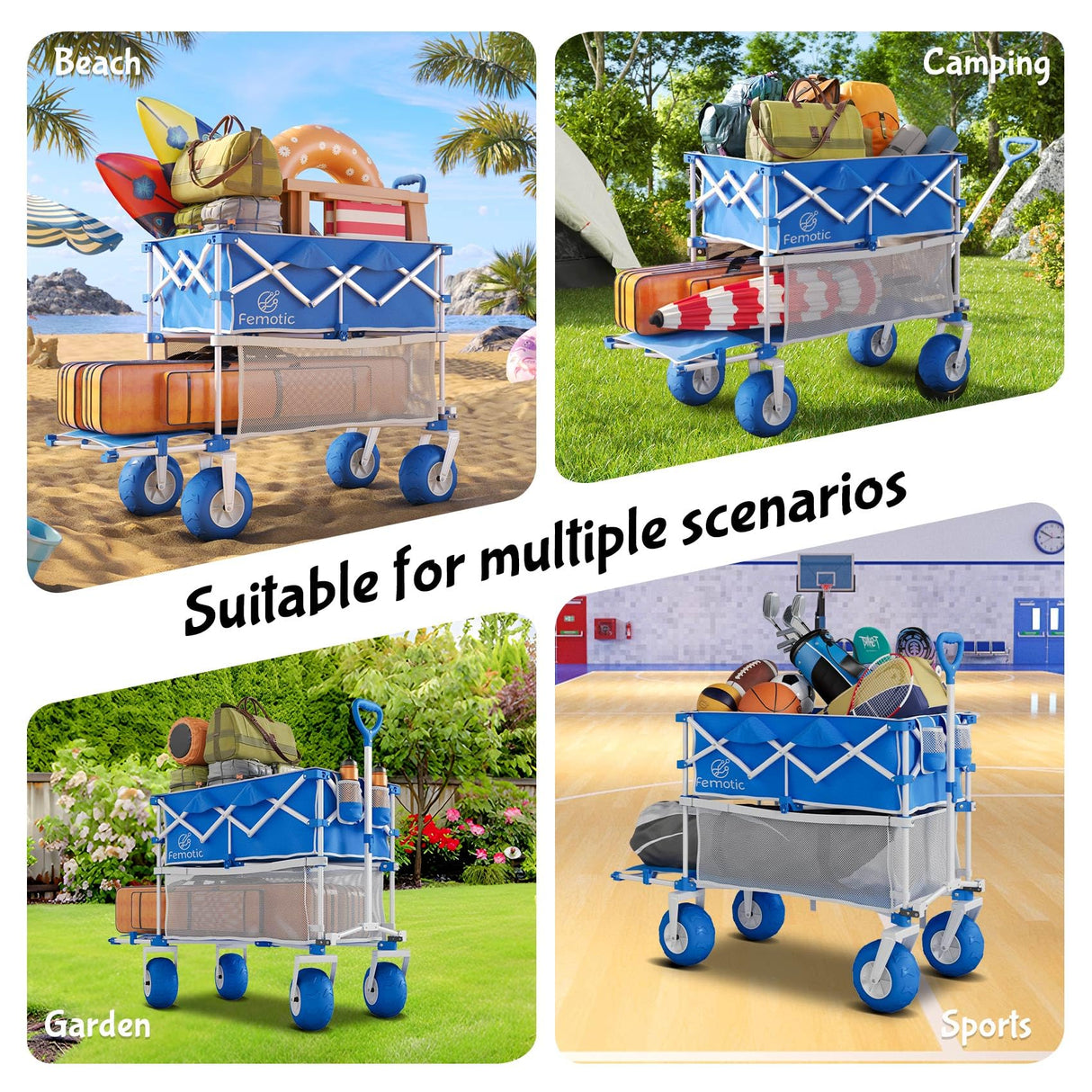 Beach Wagon with Big Wheels for Sand,400L Double Decker Wagon with Extender