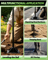 Saker Steel Tamper Heavy Duty Hand Compactor Tool, 10x10 Inch Ground Tamper for Soil, Gravel & Asphalt Compaction, 48 Inch Cushioned Handle for Driveway, Paver, Yard & Blacktop Repair