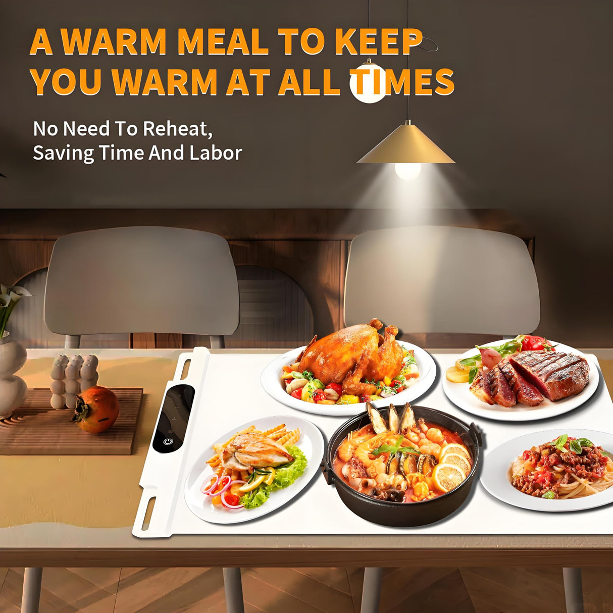 Food Warming Mat,Fast Heating Silicone Electric Warming Tray With 3 Level Temperature and 3 Level Timer, Roll Up Buffet Hot Plates Heat Pads, Portable Foldable Food Warmer For Parties Home white