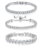 GEMOSA 3 Pcs Silver Tennis Bracelet Set for Women