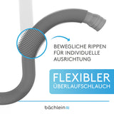 Bächlein Pop-up Drain for The Bathtub, pop-up Function with Sieve for a Clean Bathtub Drain, Complete kit with Flexible Overflow, Overflow Cover and Siphon