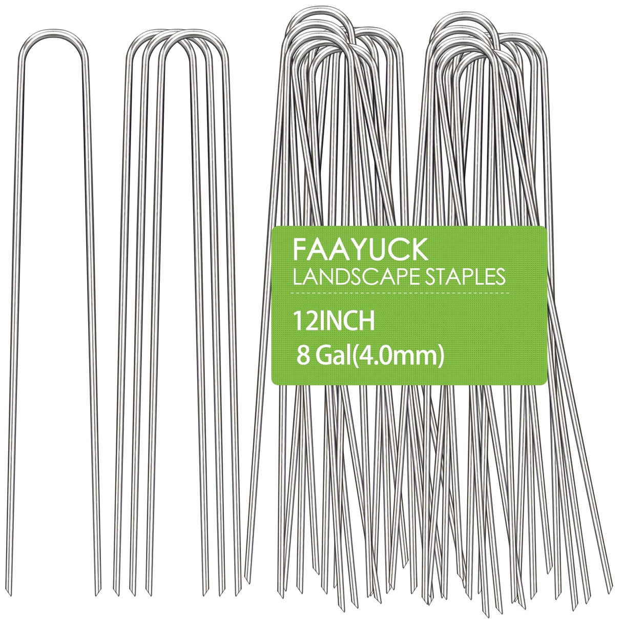 FAAYUCK 12 Inch Landscape Staples, 12/25/50/100 Pack Galvanized Garden Stakes, Heavy Duty 8 Gauge U-Shaped Ground Stakes for Weed Barrier Fabric, Irrigation Tubing, Fence, Outdoor Decorations