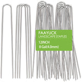 FAAYUCK 12 Inch Landscape Staples, 12/25/50/100 Pack Galvanized Garden Stakes, Heavy Duty 8 Gauge U-Shaped Ground Stakes for Weed Barrier Fabric, Irrigation Tubing, Fence, Outdoor Decorations