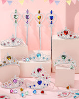 96 Pcs Princess Pretend Party Costume Dress up Play Set Includes 24 Crown Tiaras, 24 Star Wands, 48 Pcs Little Girl Jewel Rings, Princess Girls Party Favors Costume Play Set for Little Girls (Cute)