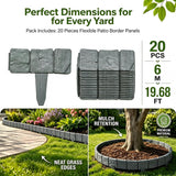 20PCS Imitation Stone Garden Fence, Faux Stone Edging for Landscaping,Plastic Retaining Edging Border for Flower Beds,Interlocking Landscape Edging,No Dig Decorative Lawn Border(Gery)