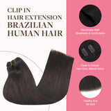 GOO GOO Clip in Hair Extensions Real Human Hair, Remy Human Hair Extensions Clip ins for Women, Natural Human Hair, 16inch 150g 9Pcs, 2 Dark Brown