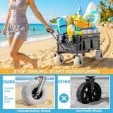 VARRONOBE Beach Wagon with Big Balloon Wheels for Sand, 240L Collapsible Wagon, 9x4 Wide Wheels, 450lbs Heavy Duty Beach Cart with Side Covers & Zipper Pockets, 600D Oxford Fabric, Black