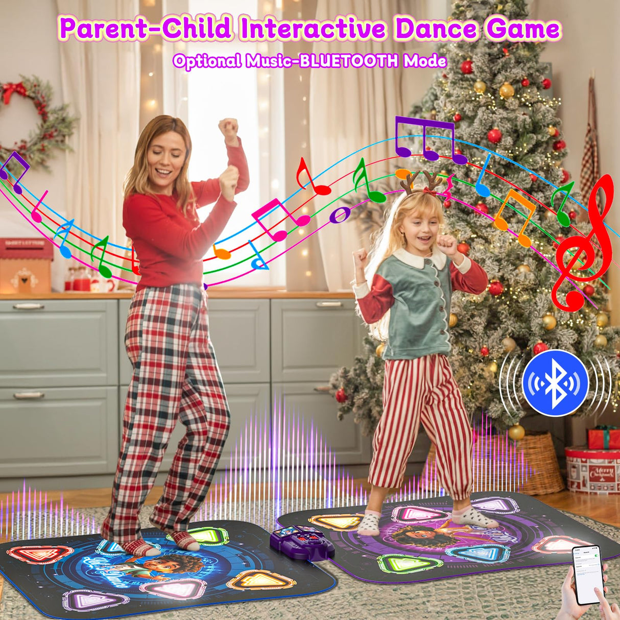 Double Dance Mat for Kids, Light-up 12-Button Single & Double Players Mode Electronic Dance Pad with Wireless Bluetooth 5 Game Modes Christmas Birthday Gift for Girls Boys Ages 3 4 5 6 7 8 8-12