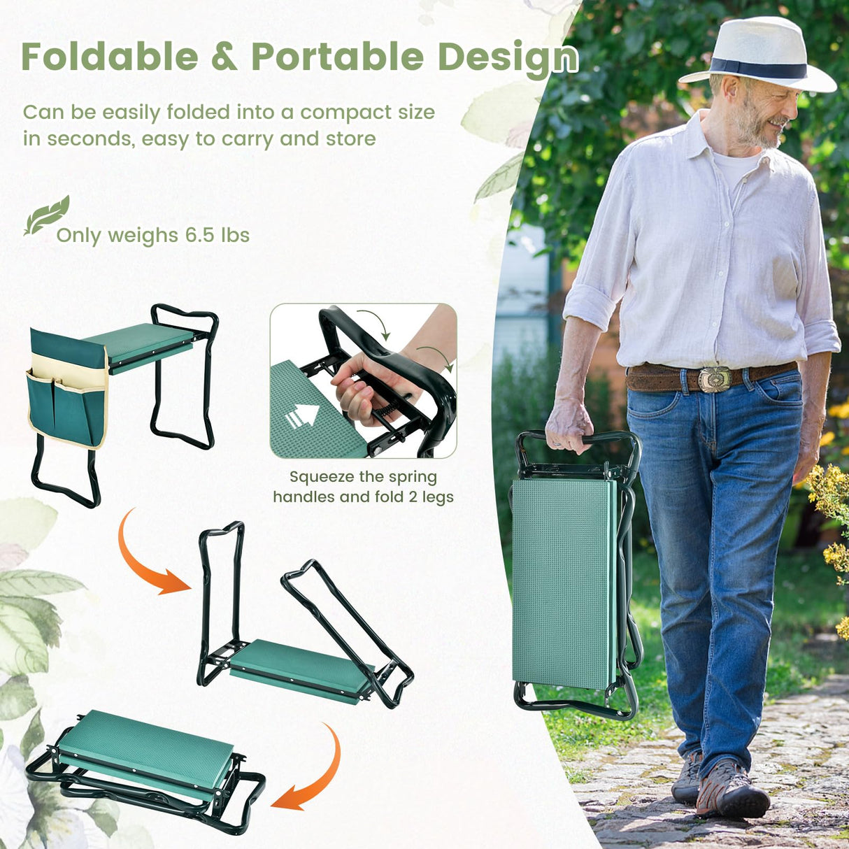 Goplus Garden Kneeler and Seat, Heavy-Duty Garden Bench w/Large Tool Pouch, Widen EVA Foam Kneeling Pad, Portable Gardening Gift for Women Men Seniors, Foldable Garden Stool for Kneeling & Sitting