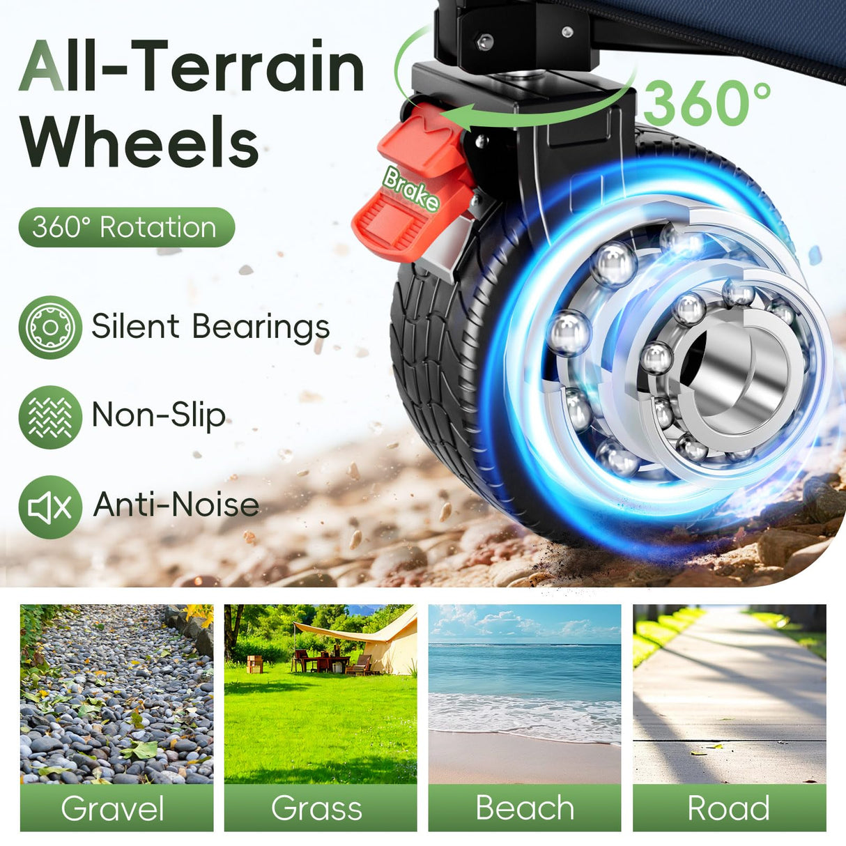 46" L Collapsible Foldable Extended Wagon, 500LB Weight Capacity with 280L Heavy Duty Folding Cart,Utility Wagon with All-Terrain Beach Wheel & Drink Holders,Blue