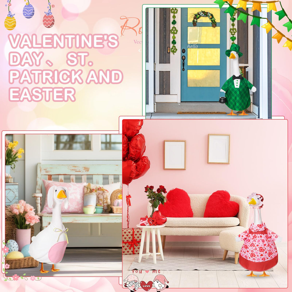 FuWeave 8 Set Holiday Porch Goose Outfits Fall Halloween Christmas Valentine St. Patrick Easter Summer 4th of July Lawn Porch Goose Clothing for Patio Yard Lawn Decor(23 Inch)