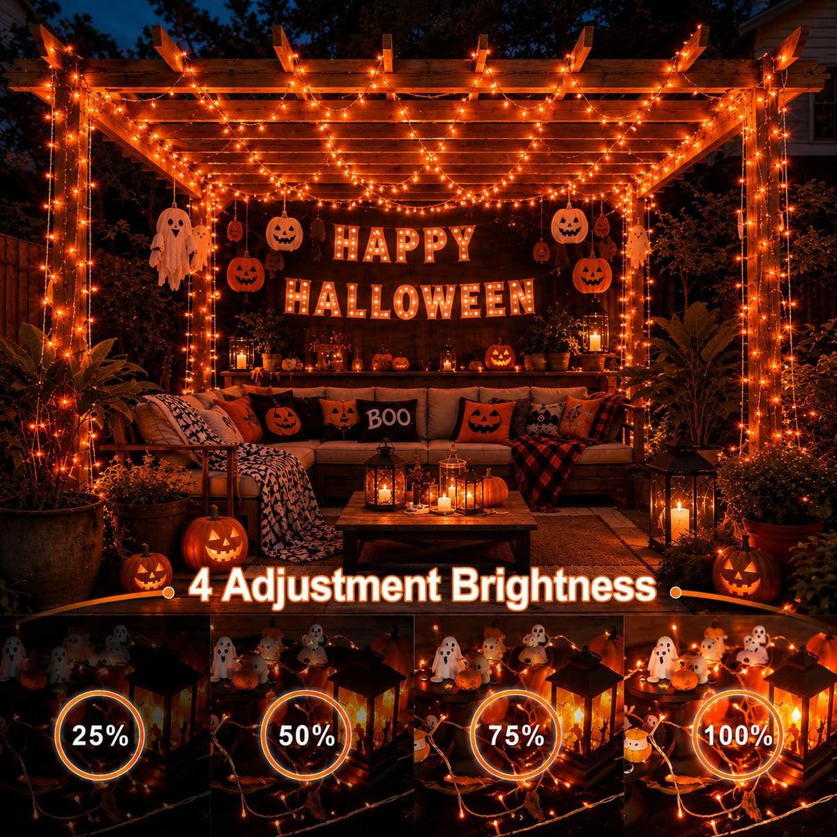 JMEXSUSS 168Ft 600 LED Halloween Lights Outdoor Orange String Lights Plug