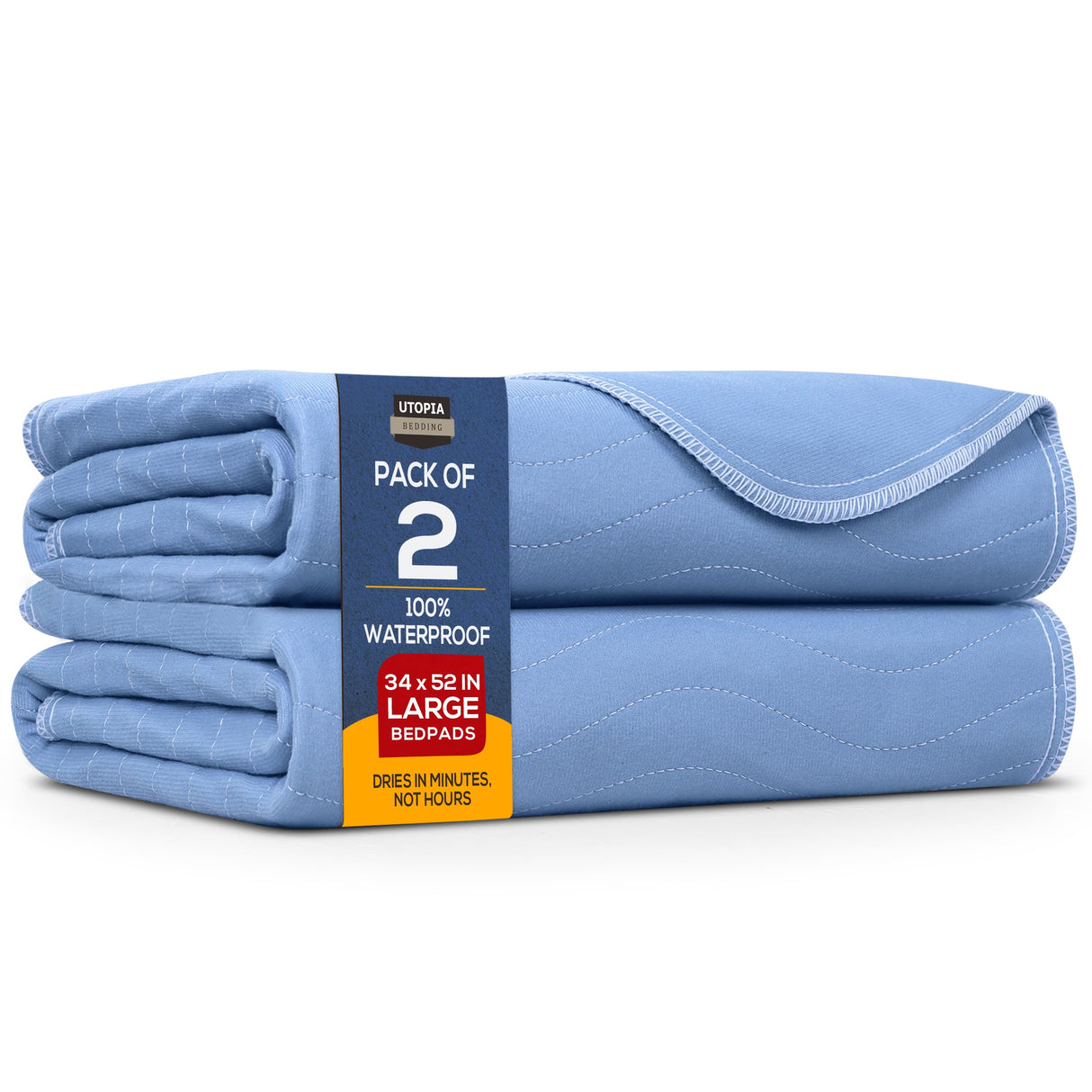 Utopia Bedding Washable Underpads 34" x 52" (Pack of 2), Waterproof Reusable Heavy Absorbency Incontinence Bed Pads for Adults, Kids, Elderly and Pets, Bedwetting Pads for Sofa and Couch (Blue)