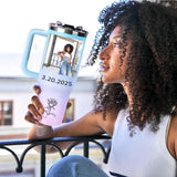 Personalized 40 oz Tumbler with Handle and Straw, Custom Tumbler with Picture, Logo, Text, Stainless Steel Travel Coffee Mug Cup, Personalized Gifts For Women Men Birthday Anniversary Christmas Gifts