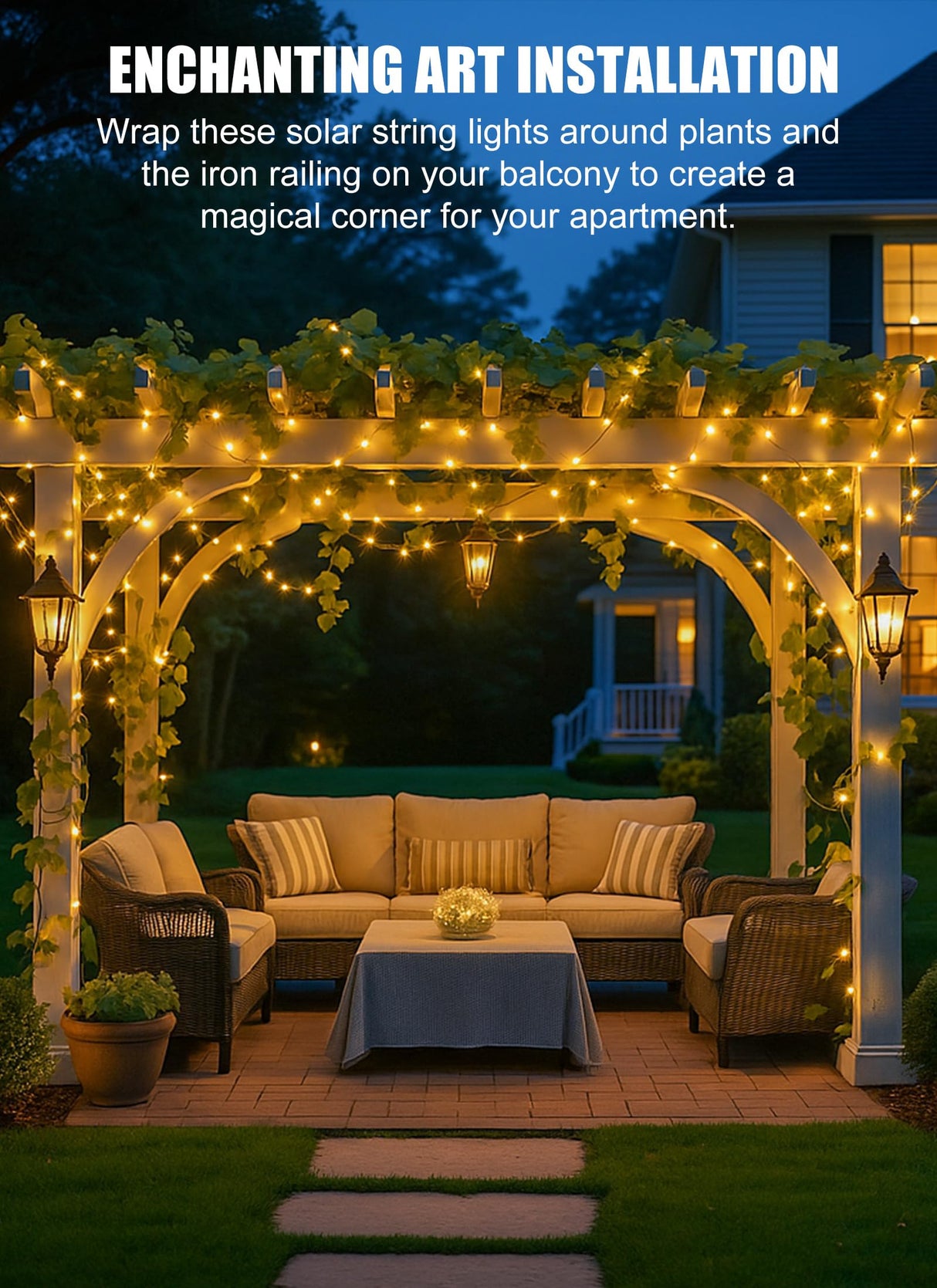 Solar String Lights Outdoor Waterproof, 4 Packs Total 132 Ft 400 LED Solar Fairy Lights with 8 Modes, Twinkle Solar Powered Outdoor Lights for Patio Yard Trees Wedding Christmas, Warm White