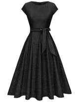 DRESSTELLS Women's Sparkly Sequin Cocktail Holiday Christmas Party Dresses, Formal Wedding Guest Fit Flare Vintage Teen Evening Gown Glitter Black L