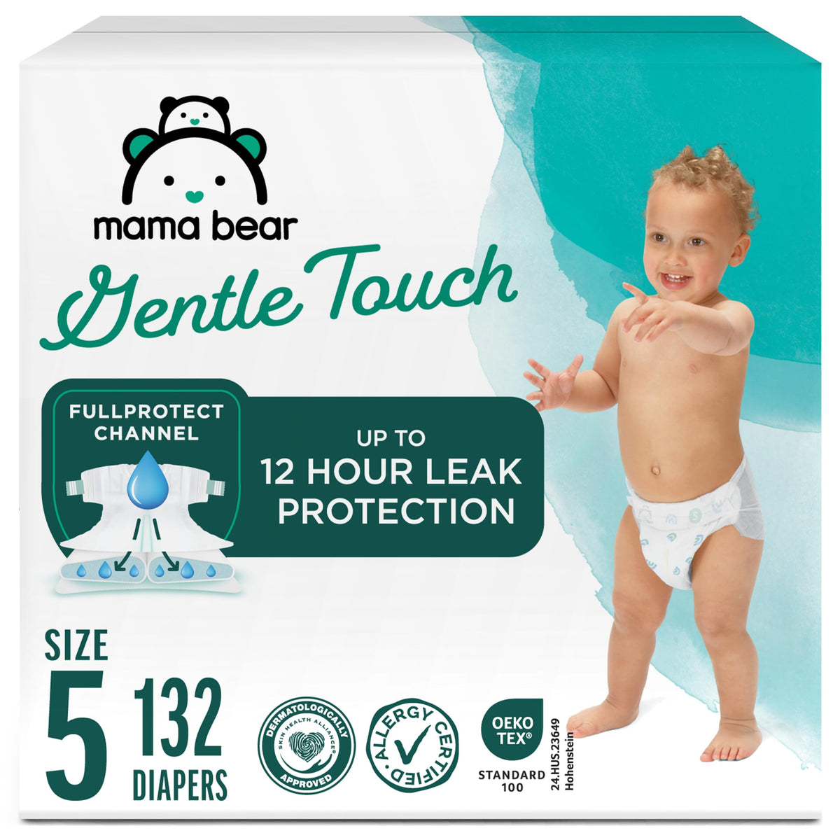 Amazon Brand - Mama Bear Gentle Touch Baby Diapers, Size 5, 27+ lb, Leak Protection, 12 Hours Protection, Wetness Indicator, Hypoallergenic, 132 Count (4 packs of 33)