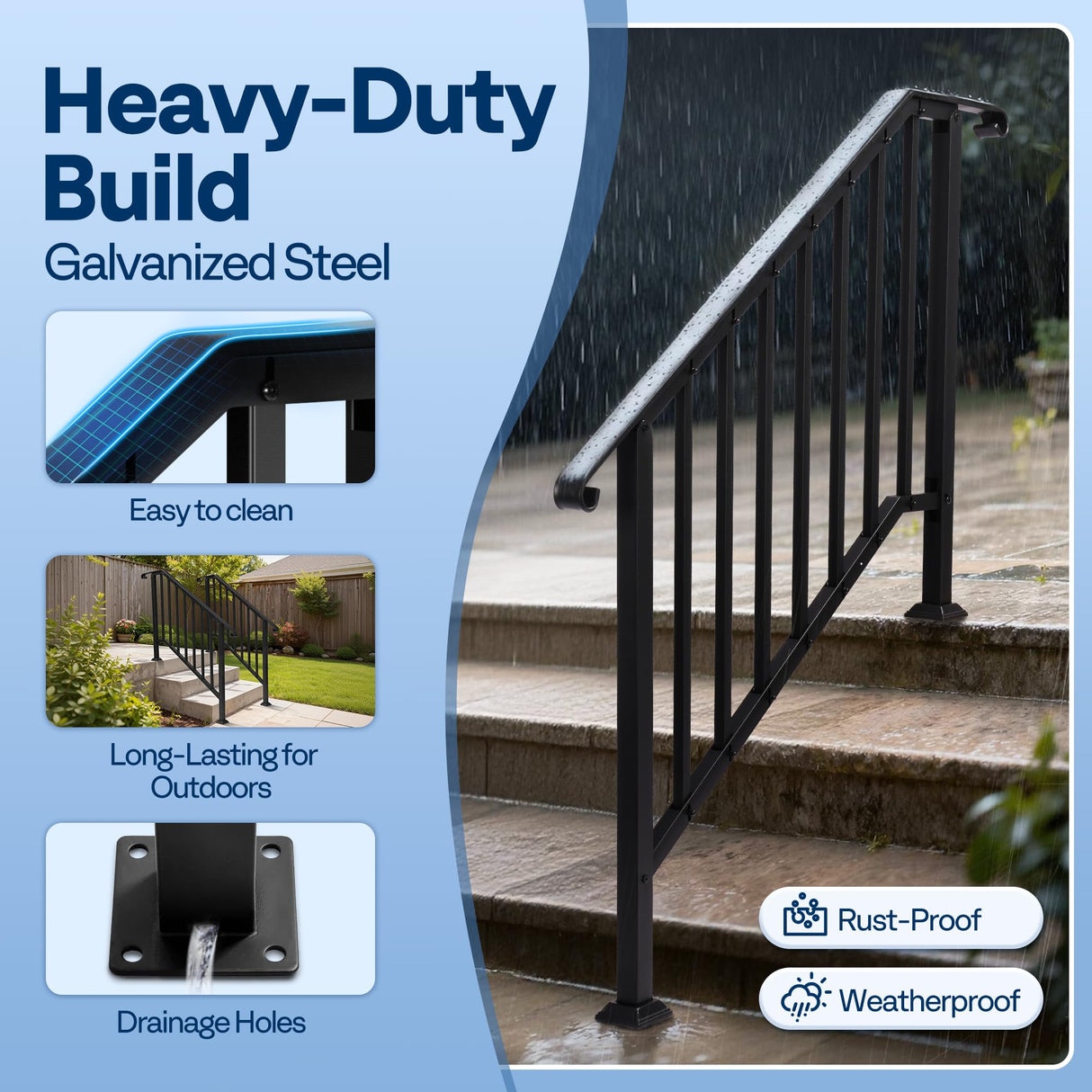 VIVOHOME 4-Step Hand Rails for Outdoor Steps with Curved Ends and Balusters