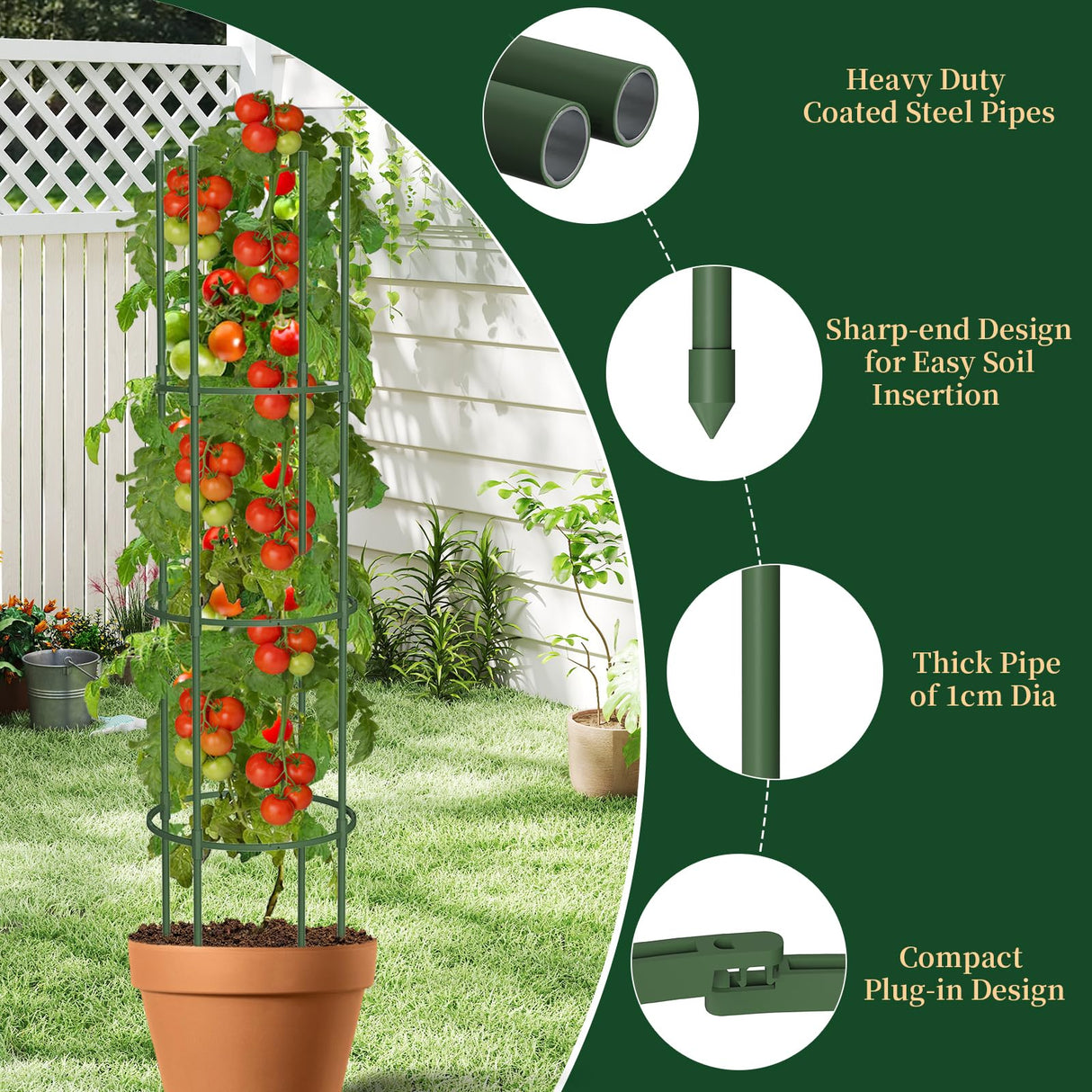 4 Pack Tomato Cages for Garden, 49" Tall Adjustable Heavy Duty Rust Resistant Tomato Trellis, with Upgraded Coupler for Raised Beds & Pots, Plant Stakes and Supports for Climbing Vegetables, Flowers