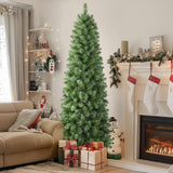 SHareconn 6ft Prelit Artificial Hinged Slim Pencil Christmas Tree with Warm White Lights, Full Branch Tips, Good Choice Decoration for Xmas Holiday, 6 FT, Green