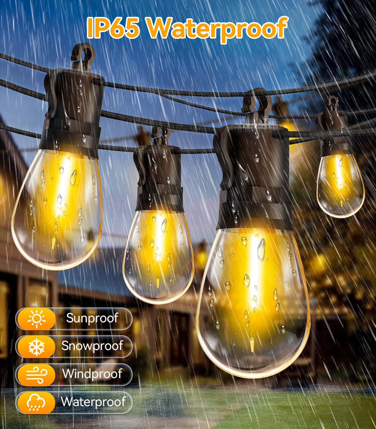 TBOSW Outdoor String Lights Patio LED Light Outside - 20M 18+1 S14 LED with Remote Control 65ft Porch Lighting IP65 Waterproof
