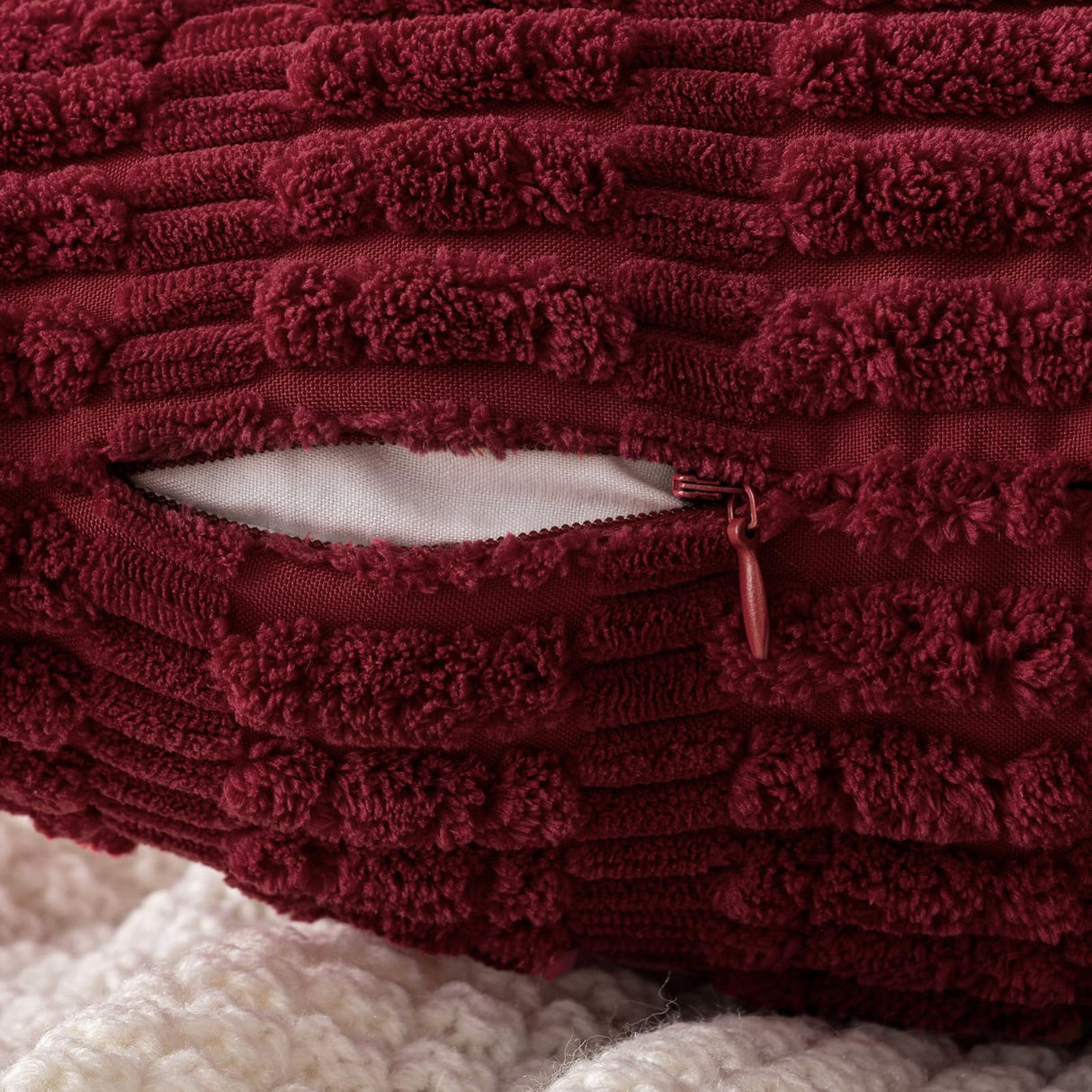 MIULEE Pack of 2 Christmas Burgundy Corduroy Decorative Pillow Covers 20x20 Inch Soft Boho Striped Throw Pillow Covers Modern Farmhouse Home Decor for Sofa Living Room Couch Bed