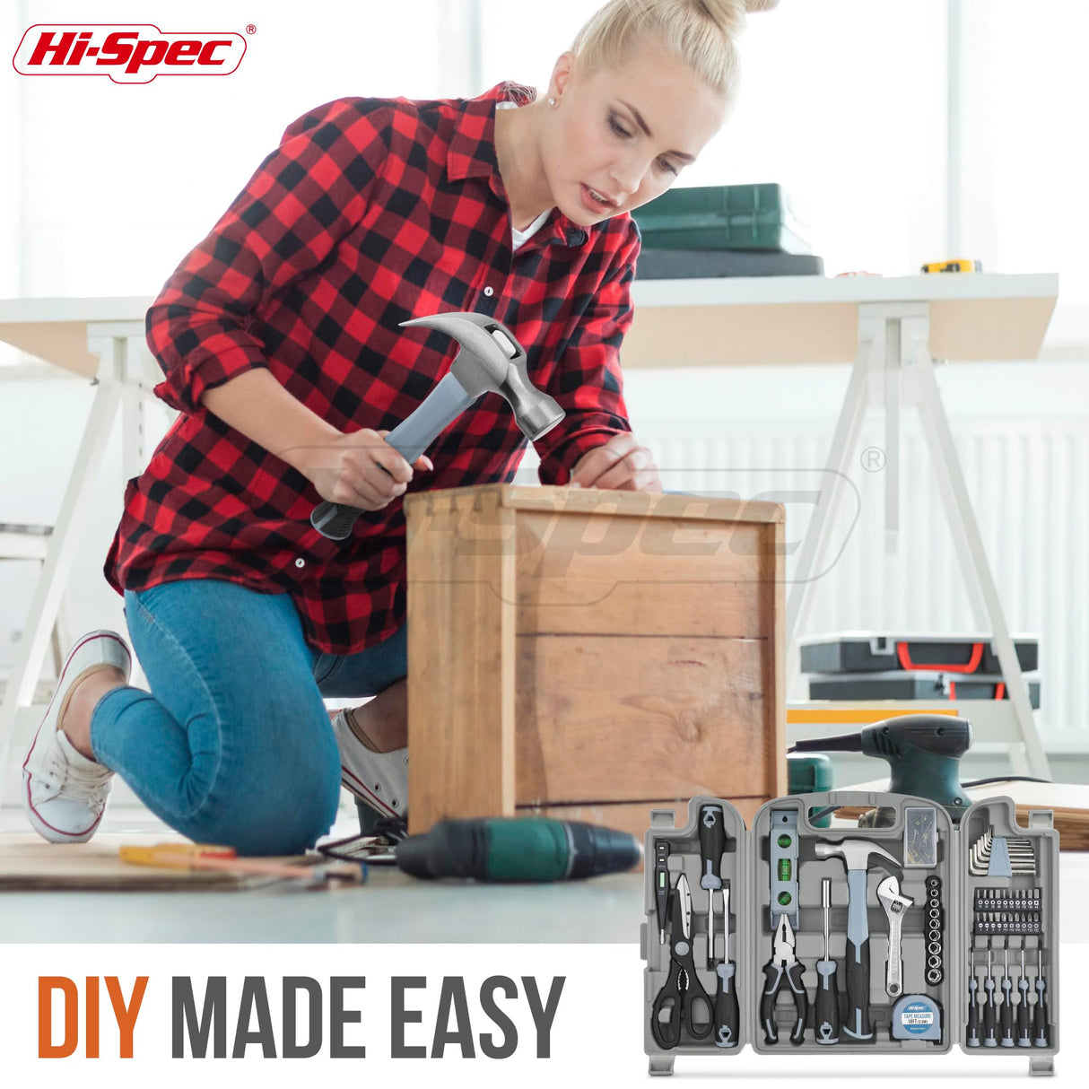 Hi-Spec 54pc General Household Tool Set – Home & Garage Hand Tool Kit with Toolbox Storage Case for DIY, Basic Repairs, Apartment, First-Time Homeowner & Everyday Home Maintenance