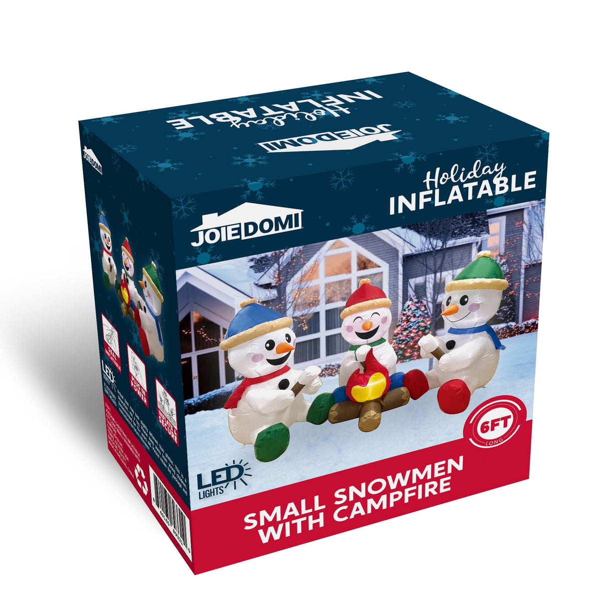 Joiedomi 6 FT Long Christmas Inflatable Snowman with Campfire, 3 Pack Small Snowman with Built-in LEDs Christmas Blow Up Yard Decoration with Light for Xmas Party Outdoor, Garden, Lawn Winter Decor