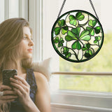 CRISGIF Stained Glass Window Hanging - Ireland Green Lucky Clover Suncatcher for Doors Garden St. Patrick's Day Sun Catchers Decor Mother's Day Birthday for Women Men Mom Nana 6.3 in